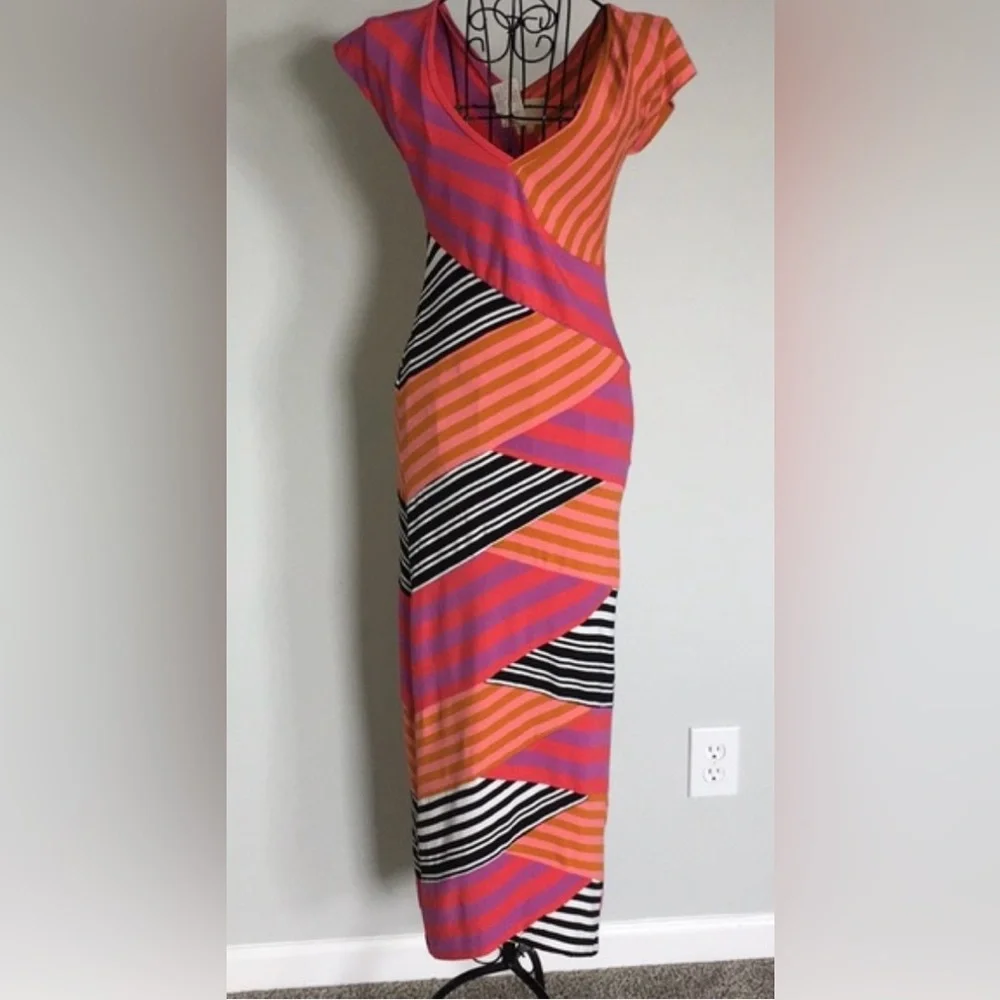 Nicole Miller Pink and Orange Striped Midi Dress - Picture 5 of 5